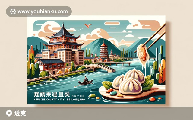 遜克縣特色：東北虎雕塑、自然風(fēng)光與東北菜郵票，郵編164400的精美航空信封