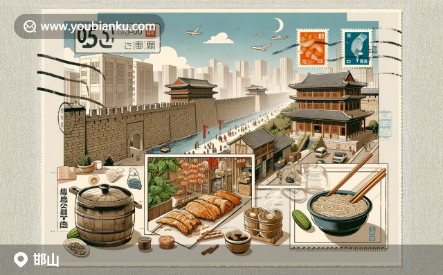 河北省邯鄲市邯山區(qū)郵票插畫：文化遺產(chǎn)、郵政編碼056000及現(xiàn)代風(fēng)貌
