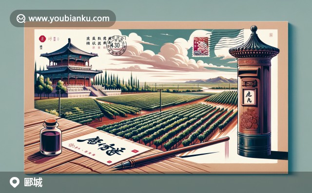 郾城區(qū)特色插圖：關(guān)林廟、綠色葡萄園與中國書法，郵戳462300 - 漯河，河南