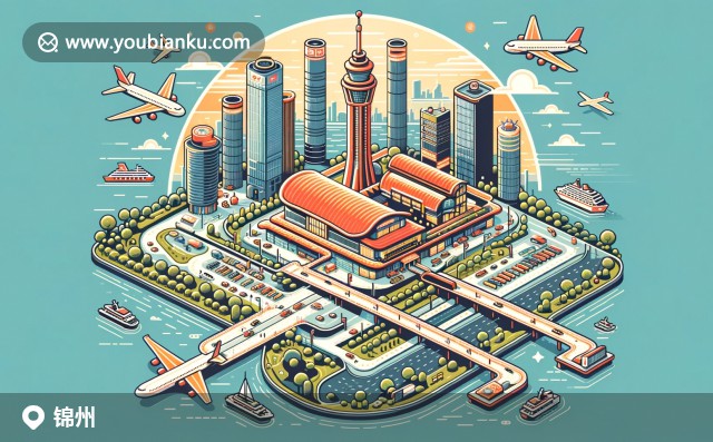 錦州地標筆架山與美食錦州燒烤的結(jié)合，航空郵件信封設(shè)計展現(xiàn)文化與郵政元素