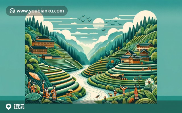 特色航空信封：彝族紋理、哈尼梯田與拉祜族竹樓，現(xiàn)代插畫中的鎮(zhèn)沅魅力