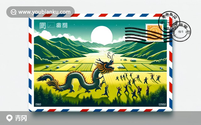現(xiàn)代插畫：青港縣風(fēng)情，自然與節(jié)日慶祝 - 航空信封設(shè)計(jì)靈感