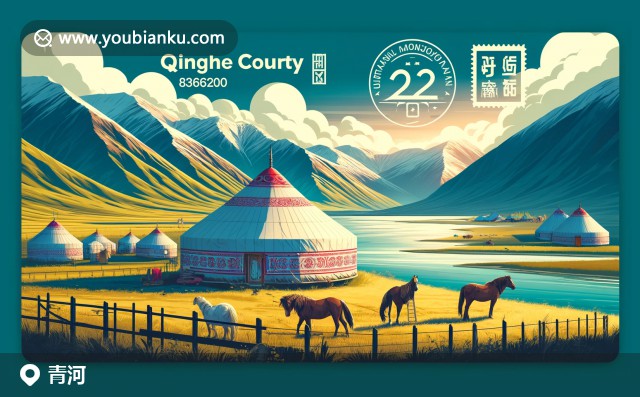 喀納斯湖風(fēng)光，蒙古包與游牧生活 - 青河縣836200郵區(qū)插畫(huà)