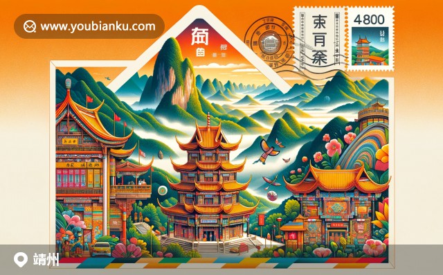 靖州苗族侗族自治縣郵票插畫：展現雪峰山、傳統(tǒng)服飾、鼓樓藝術與418400郵政編碼