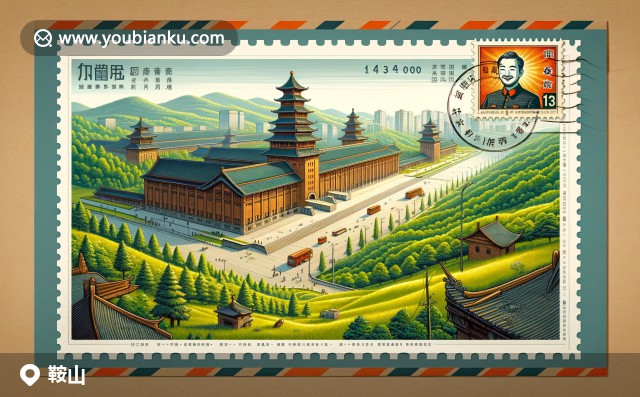 鞍山歷史與文化的表現(xiàn)，結(jié)合明信片藝術(shù)與中國郵政元素，展示鋼都風(fēng)貌與地理特色