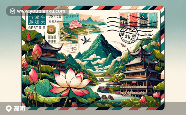 航空郵件信封上的西樵山、蓮花與粵式建筑 - 高明區(qū)郵票風情畫