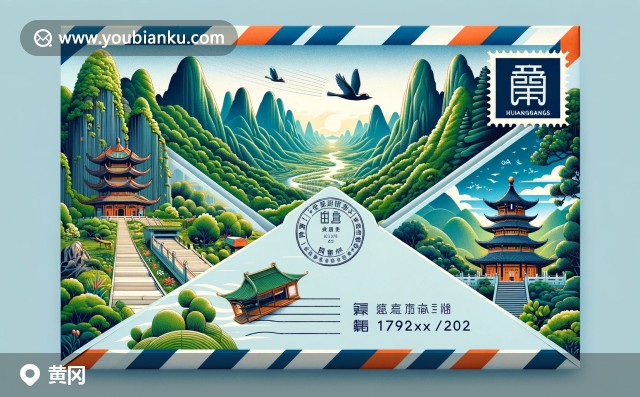 黃岡文化與自然的完美融合，展現(xiàn)大別山、東坡赤壁和五祖寺，結(jié)合獨特郵政元素