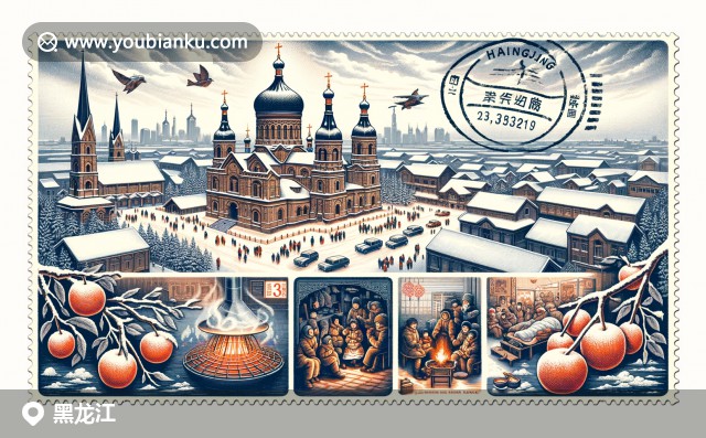 哈爾濱圣索菲亞大教堂與黑龍江文化融合，展現(xiàn)凍梨、二人轉和家庭團聚場景，呈現(xiàn)寒冬溫情