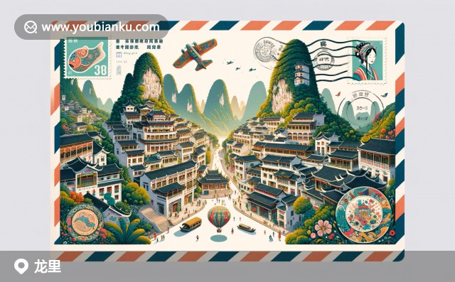 龍里古鎮(zhèn)歷史建筑、喀斯特地貌與布依族苗族風(fēng)情的融合航空郵件主題圖